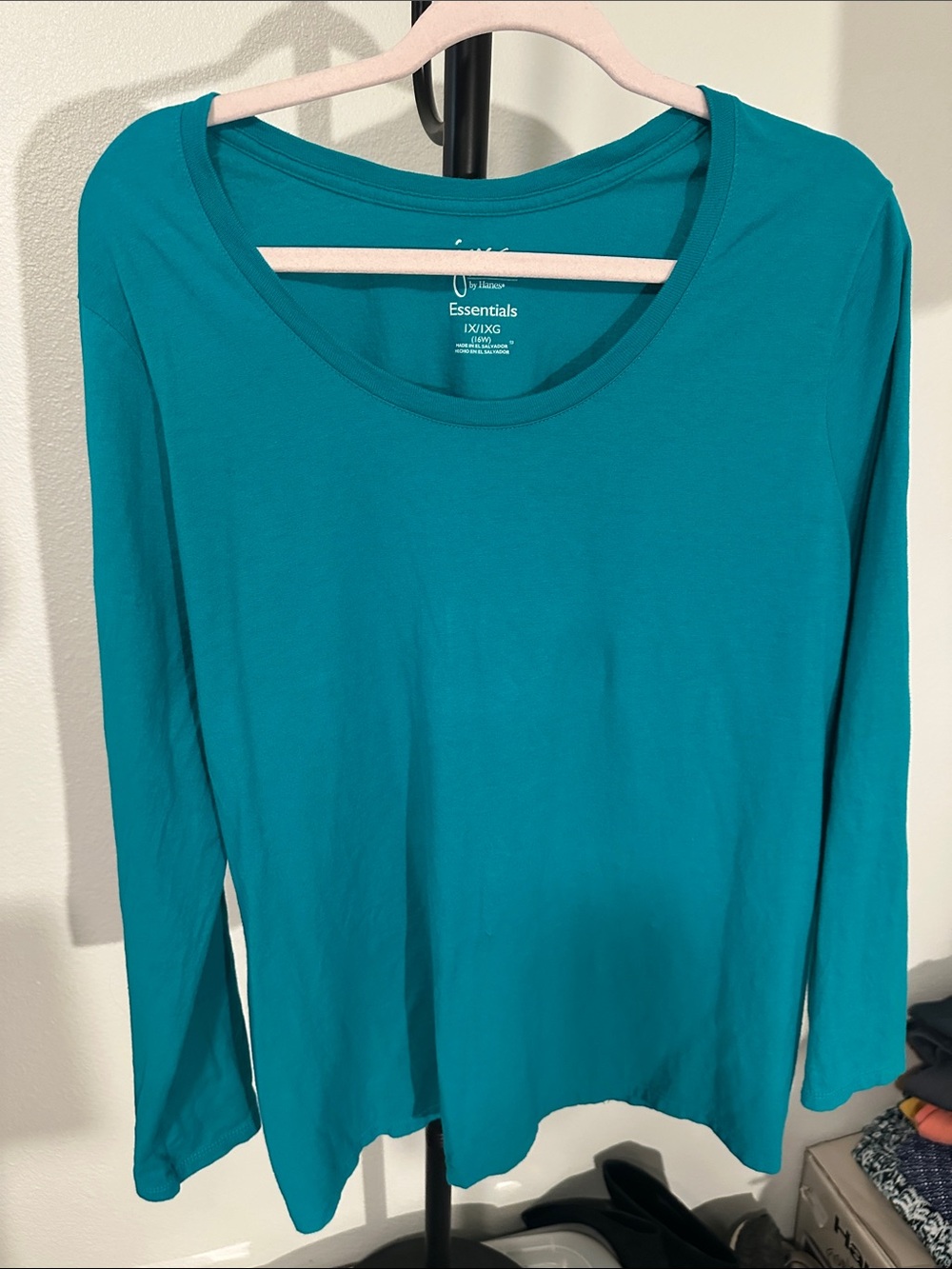 Just My Size Teal Long Sleeve Scoop Neck Top